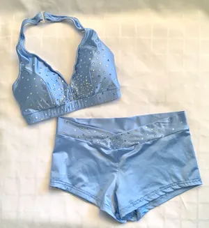 Custom Light blue satin sm top/XS/sm shorts