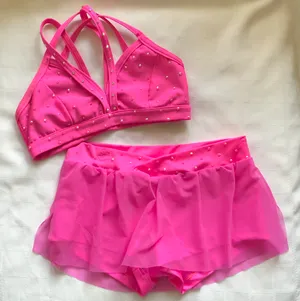 Custom strappy neon pink mesh skirt Small
