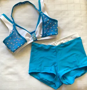 Custom Lineup top Aqua/white Small/ custom midrise shorts Small