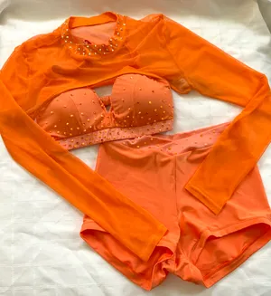 Custom 3 piece color block orange/peach midrise Small