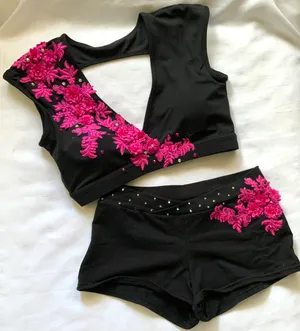 Standard black/hot pink applique medium top/small shorts