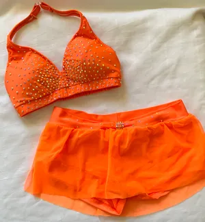Max Bling neon orange skirt set Small top/ skirt Medium