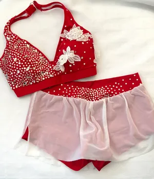 Custom Red/white mesh skirt set Medium