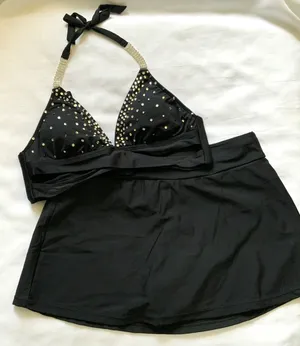 Standard Black jewel strap/midrise skirt Small