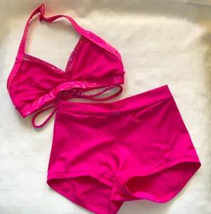 Custom Pink strappy hot pink/metallic small top//midrise shorts Medium
