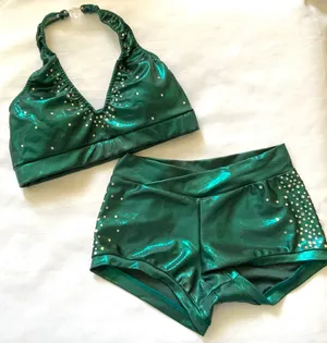 Custom Metallic emerald small top/XS shorts