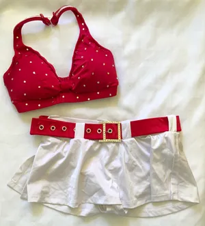 Custom white brief skirt/ red pinch top Small