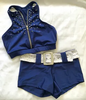 Custom Navy blue/white silver sequin belt Small