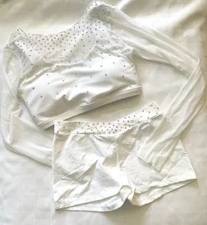 Custom white mesh sleeve midrise small top/midrise shorts Medium