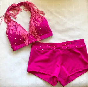 Custom Raspberry fringe sm top/med shorts