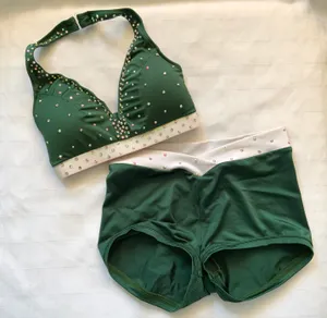 Custom hunter green/white midrise XS top/Small shorts