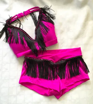 Max Bling hot pink/black fringe small