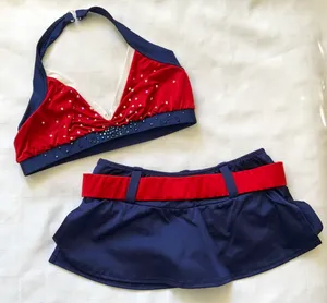 Custom red/white blue belted skirt set Small