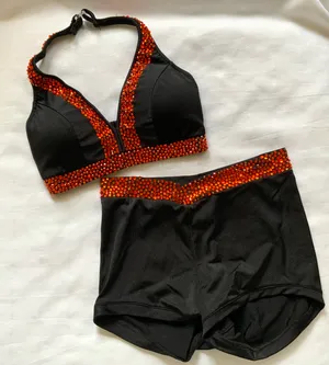 Custom Black/orange stones midrise Small