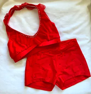 Custom Satin Stitches Red ruffle Medium