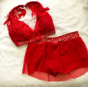 Custom Red fringe skirt med top/small skirt