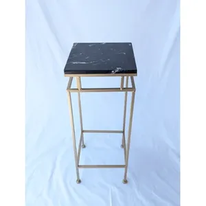 F19 short black marble & gold metal side table