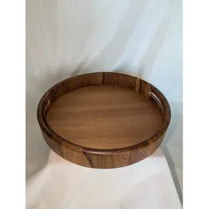 SW8 round wood tray with handles