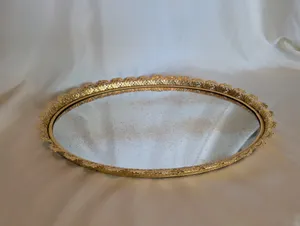 M17 Gold Oval Mirror Tray 16x11
