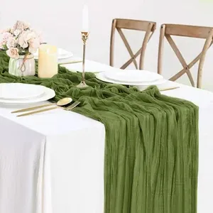 FB7 Olive green cheesecloth runner