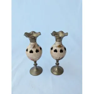 BC21 painted brass vase pair of 2