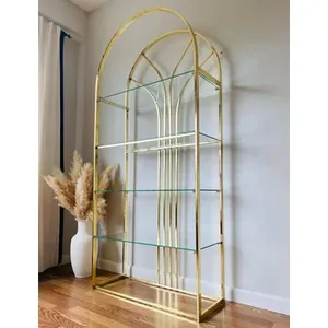 F23 tall retro gold & glass arch shelf