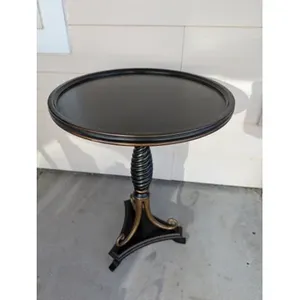 F34 round vintage dark wood side table