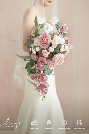 Ling's Moment Dusty Rose Cascading Bridal Bouquet