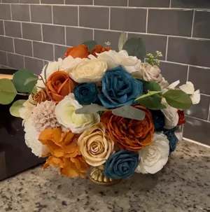Ling's Moment Teal and Terracotta Flowerball Centerpiece