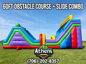 60ft. Rainbow Obstacle Course With 3 Slides