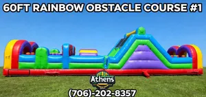 60ft. Rainbow Obstacle Course With Large Slide #1