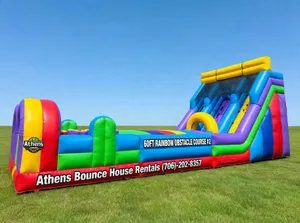 60ft. Rainbow Obstacle Course With 2 Slides #2