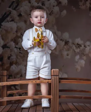 Charlie suspender Shorts white and Gold