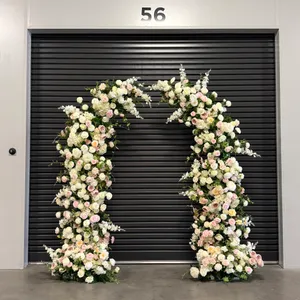 White & Pink Symmetrical Flower Arch Backdrop