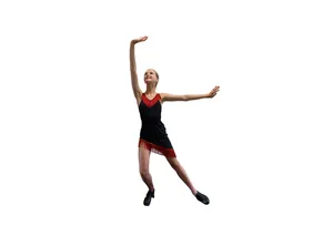 I Got Rhythm - Black asymmetrical dress with red fringe and lace up back