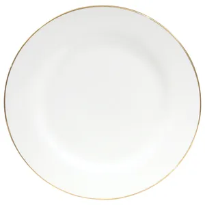 White Gold Rimmed Stoneware Dinner Plate