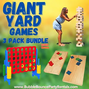 Giant Yard Game Party Bundle – 3 Pack Special (Connect 4, Cornhole, Giant Jenga)