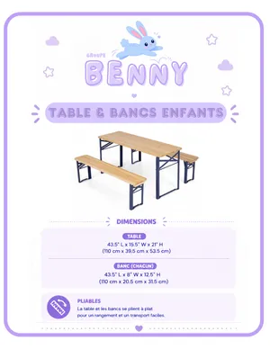 Ensemble table et bancs enfants 