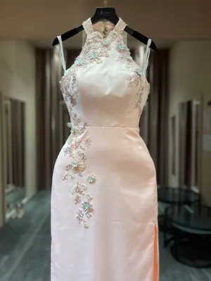 S05AAT 1508 modern cheongsam Pink base with lace aini modified