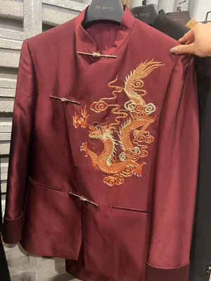 1700 PANTS Maroon / Red CN Suit with Dragon orange embroidery