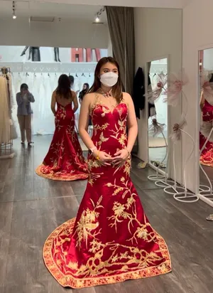 S05AAT 1028 indonesia sangjit cheongsam full bird red 