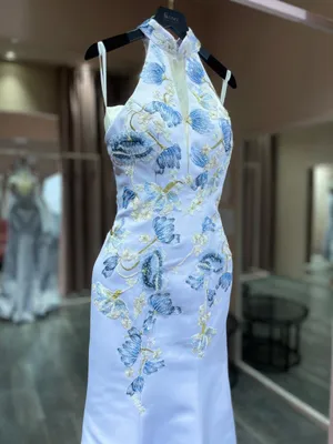 S05AAT 1509 moern cheongsam light purple lilac mermaid with train