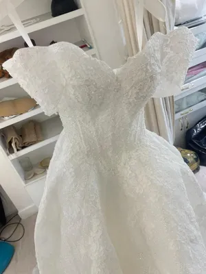 1813 off shoulder lace ball gown