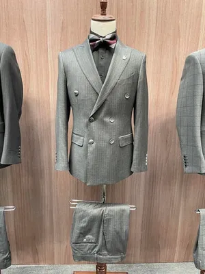 S50AAT 1378 COAT Light Grey Double Breasted Two Buttons Peak Lapel 48# 52# code: FL612