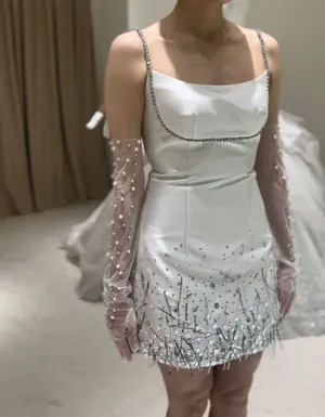 1683 satin short dress silver spag strap