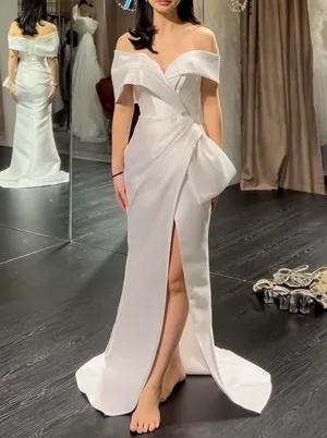 S05AAT 1005- Satin off shoulder with slit