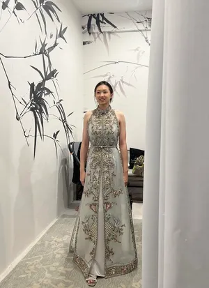 S05AAT 1221 indonesia sangjit cheongsam with train silver