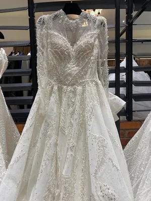 1663 Crystal Swan High neck long sleeve fireworks beading blink ball gown