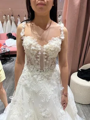 S05AAT 1643 Featherlight spaghetti straps 3D flower A line gown longkang