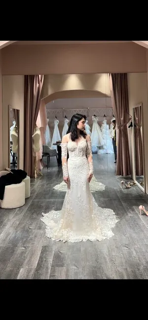 S05AAT 0697 Off shoulder sleeve mermaid nude small flower lace lam (change from 1317)